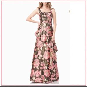 Kay Unger pink and green metallic ruffle gown size 8